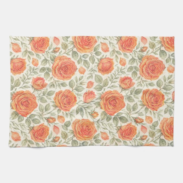 Korallenrose & Salbei-Gartenmuster Geschirrtuch (Horizontal)