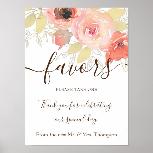 Korallenrosen und Goldfolien-Gastgeschenk Hochzeit Poster (Vorne)