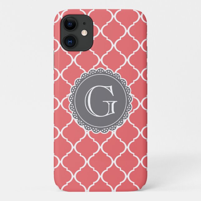 Korallenrost Lattice Muster Grau Monogram Case-Mate iPhone Hülle (Rückseite)