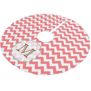 Korallenrost Monogram Zickzack Stripe initial Tree Polyester Weihnachtsbaumdecke