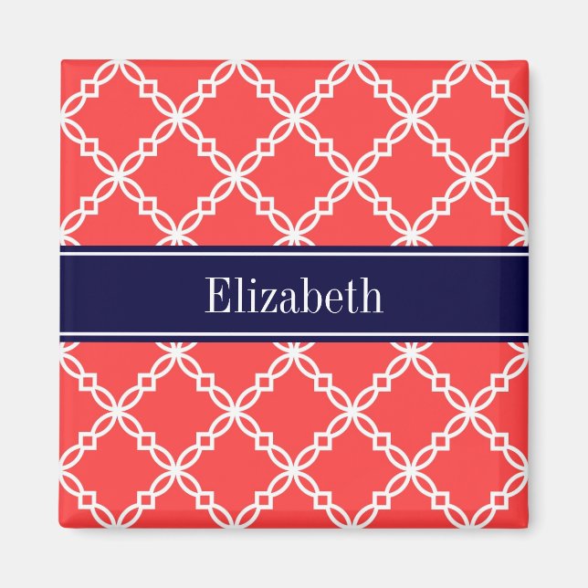 Korallenrot Extravagant Quatrefolienname Monogram Magnet (Vorne)