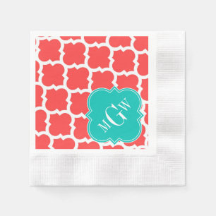 Korallenrot, Marokkaner #5 Aquamarin 3 Anfangsmono Serviette