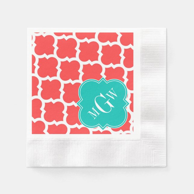 Korallenrot, Marokkaner #5 Aquamarin 3 Anfangsmono Serviette (Vorderseite)