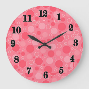 Korallenrot mit Polka-Punkten in Retro-60er Große Wanduhr