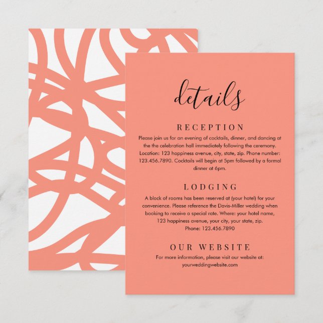 Korallenrot Moderne Minimalistische Abstrakte Deta Begleitkarte (Vorne/Hinten)