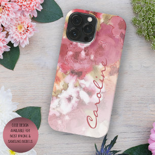 Korallenrot Orange Blush Rosa Wasserblumen iPhone 16 Pro Max Hülle