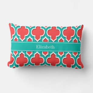 Korallenrot, Teal Moroccan #4DS Teal Namensmonogra Lendenkissen