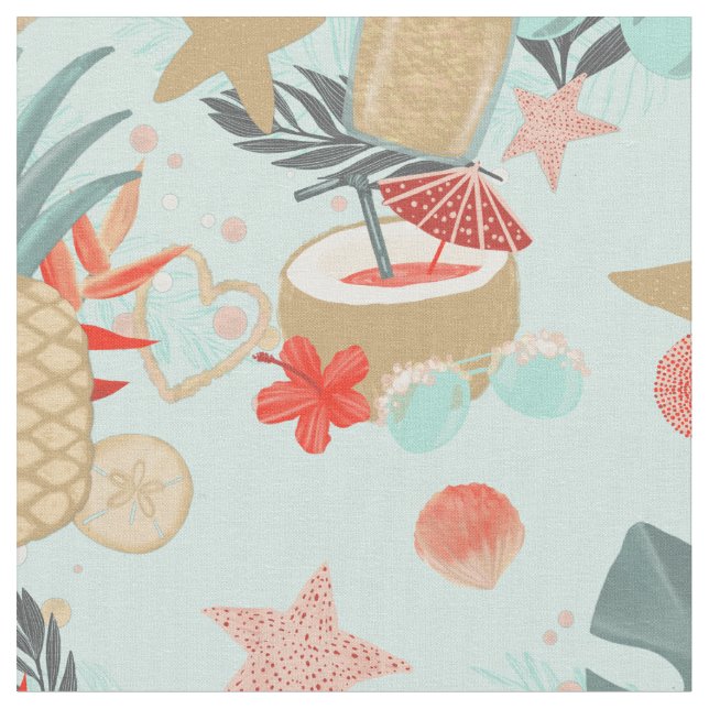Korallenrot und Mint Beach Muster Stoff (Nahaufnahme)