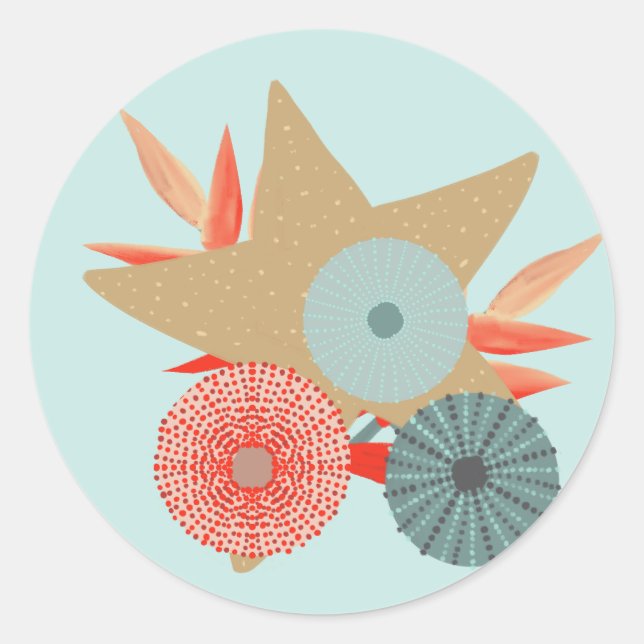 Korallenrot und -minze Starfish und Urchins Runder Aufkleber (Vorderseite)
