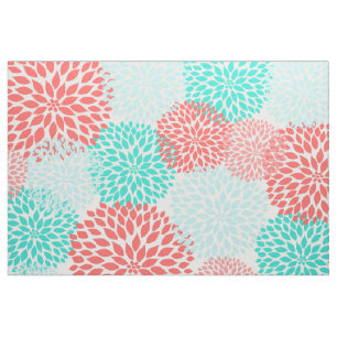 Korallenrote aquamarine Dahlien, moderner Stoff