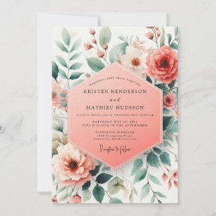 Korallenrote botanische Whimsy-Hochzeit Einladung