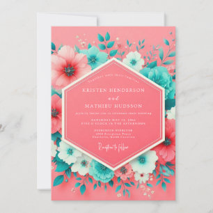 Korallenrote Florale Launen Hochzeit Einladung
