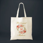 Korallenrote Goldmonogramm-mit Blumenbrautjungfer Tragetasche<br><div class="desc">Watercolor-korallenrote Blumengoldmonogramm-Brautjungfern-Taschen-Tasche</div>