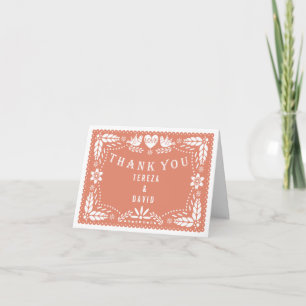 Korallenrote Hochzeit der Papel picado Liebe-Vögel Dankeskarte