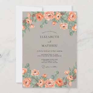 Korallenrote künstlerische Floral-Hochzeit Einladung