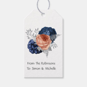 Korallenrote, marineblaue und silberne Hochzeit mi Geschenkanhänger
