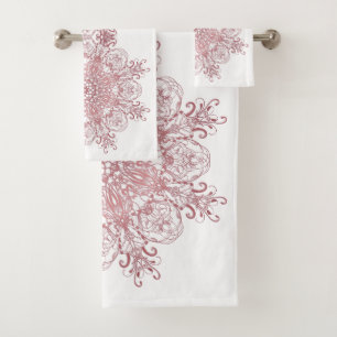 korallenrote mit BlumenMandala der barocken Art Badhandtuch Set