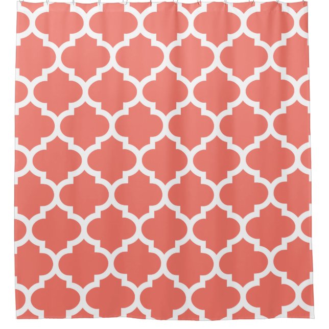 Korallenrote Pfirsich Quatrefoil Duschvorhang (Vorderseite)