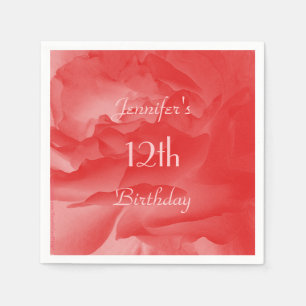 Korallenrote rosa Rosen-Papierservietten, 12. Serviette