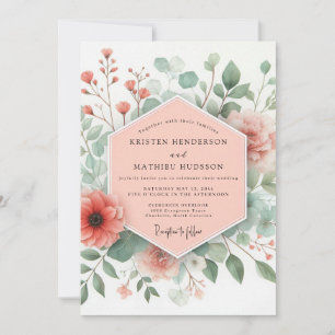 Korallenrote Rosenblüten-Hochzeit im Floral Whimsy Einladung