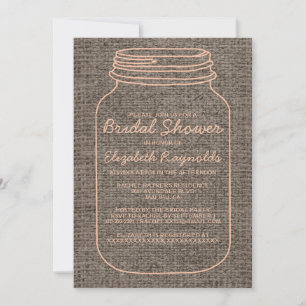 Korallenrote Rustikale Jute Mason Jar Hochzeitssho Einladung