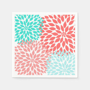 Korallenrote Seafoam aquamarine Dahlie-Mamablüten Serviette