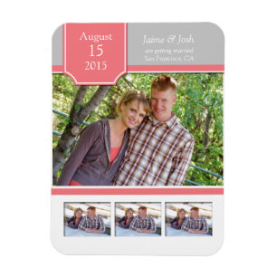 Korallenrote und graue Foto-Save-the-Date-Magnet Magnet