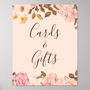 Korallenrote Vintage-Blumenkarten und Geschenke Sc Poster