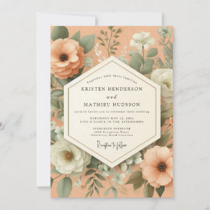 Korallenrote Vintage-Botanical-Hochzeit Einladung