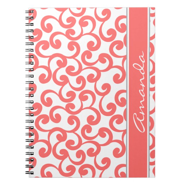 Korallenroter mit Monogramm Element-Druck Notizblock (Vorderseite)
