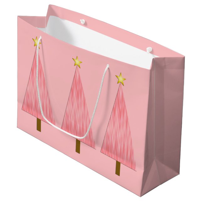 Korallenroter rosa Ombre moderner Weihnachtsbaum Große Geschenktüte (Vorderseite Schrägansicht)