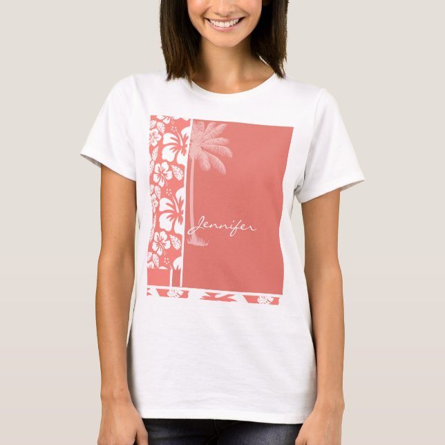 Korallenroter rosa tropischer Hibiskus; T-Shirt (Vorderseite)