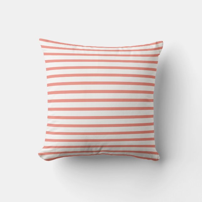 Korallenroter Sommer Stripes Kissen im Freien (Vorderseite)