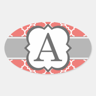 Korallenroter weißer Monogramm-Buchstabe ein Ovaler Aufkleber