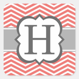 Korallenroter weißer Monogramm-Buchstabe H Quadratischer Aufkleber