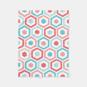 Korallenrotes aquamarines Retro geometrisches Fleecedecke