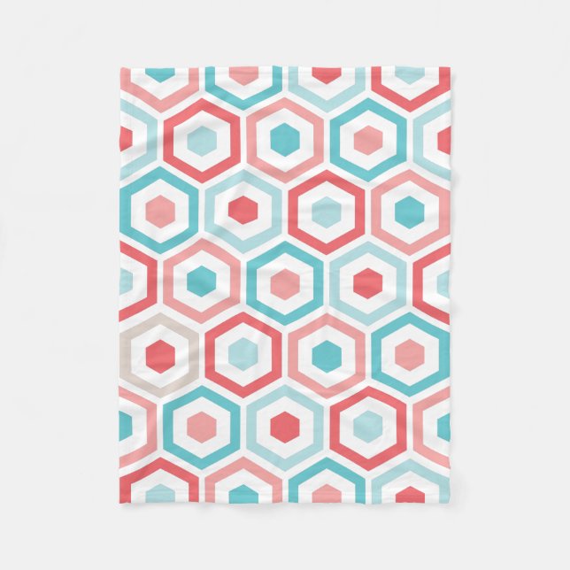 Korallenrotes aquamarines Retro geometrisches Fleecedecke (Vorderseite)