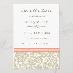 Korallenrotes beige Foto, das Save the Date Karte