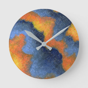 Korallenrotes Blaues u. orange Runde Wanduhr