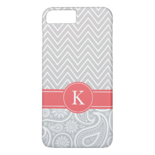 Korallenrotes graues Monogramm-Zickzack Case-Mate iPhone Hülle