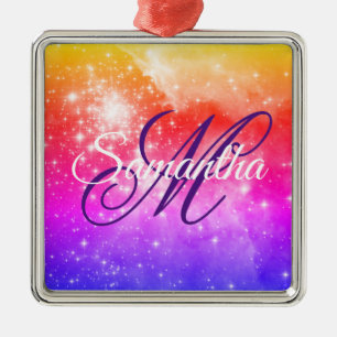 Korallenrotes Hellrosa und Lila Himmlisches Ombre- Ornament Aus Metall
