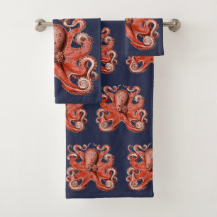 Korallenrotes rosa Kraken-Seenautischgeschöpf Badhandtuch Set