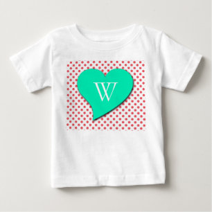 Korallenrotes rosa Polka Punkt-Monogramm durch Baby T-shirt