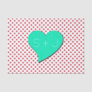Korallenrotes rosa Polka Punkt-Monogramm durch Seidenpapier