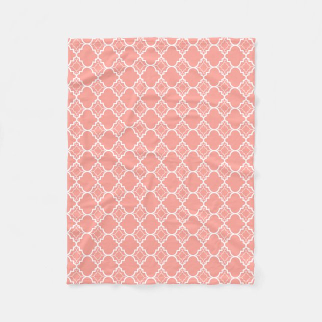 Korallenrotes rosa Quatrefoil geometrisches Muster Fleecedecke (Vorderseite)