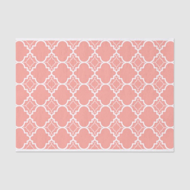 Korallenrotes rosa Quatrefoil geometrisches Muster Seidenpapier (Vorderseite)