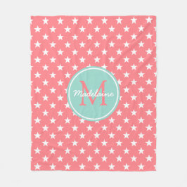 Korallenrotes rosa und cooles Aqua hat Monogramm Fleecedecke