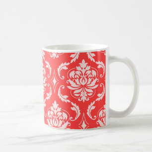 Korallenrotes rotes klassisches Damast-Muster Kaffeetasse