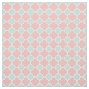 Korallenrotes tadelloses grünes Quatrefoil Muster Stoff