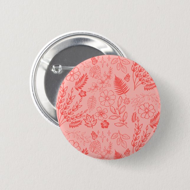 Korallenrotes tropisches Blumenmuster Button (Vorne & Hinten)